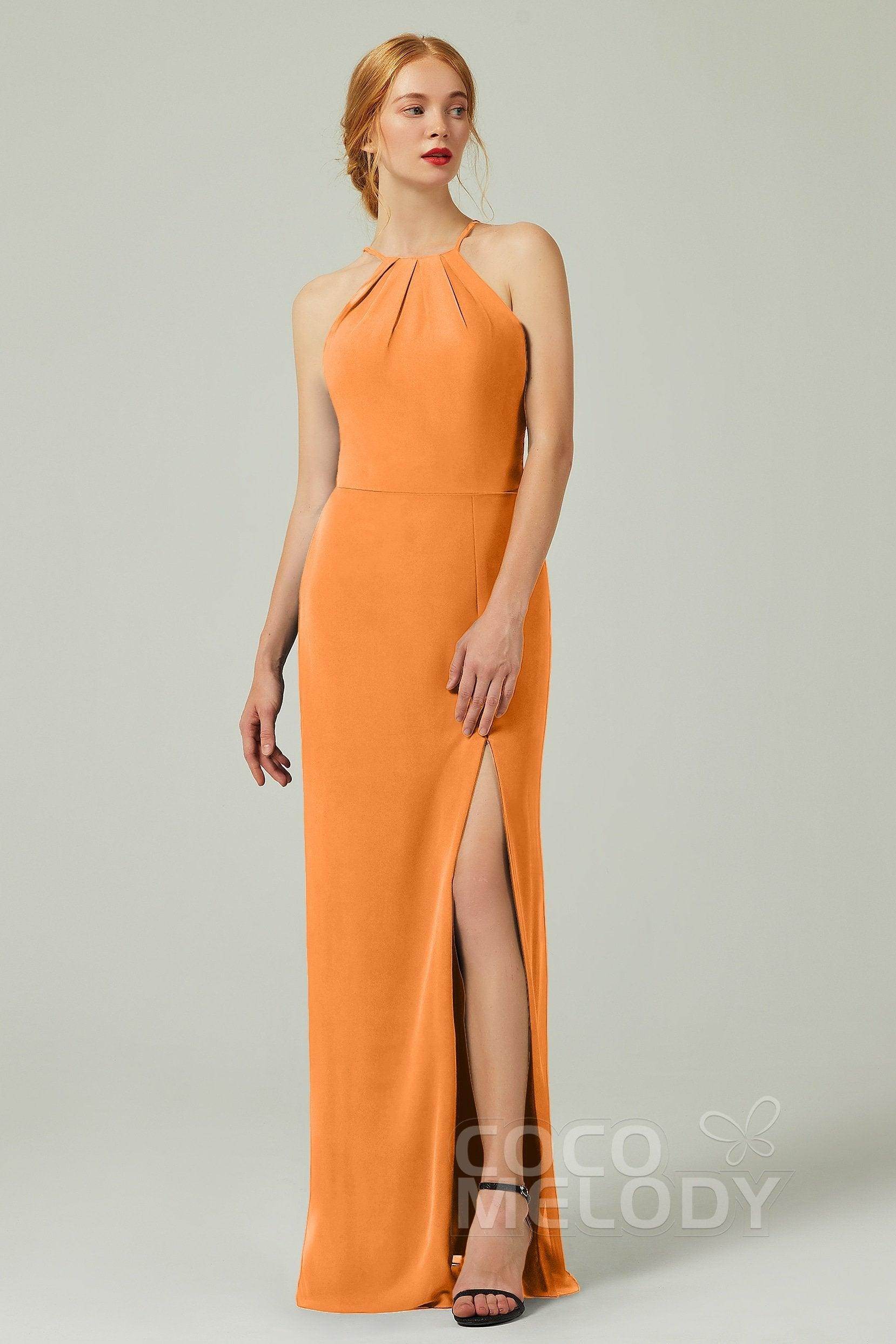 Sheath-Column Floor Length Chiffon Bridesmaid Dress Formal Dresses CB0337 - COCOMELODY